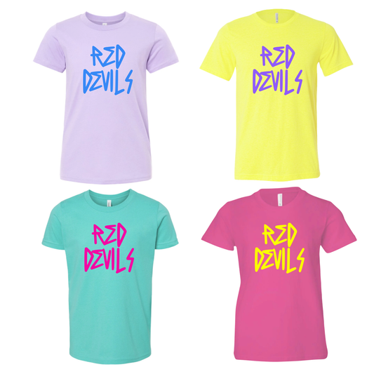 KIDS Unisex T-Shirt RED DEVILS DARK LAVENDER/YELLOW/TEAL/BERRY