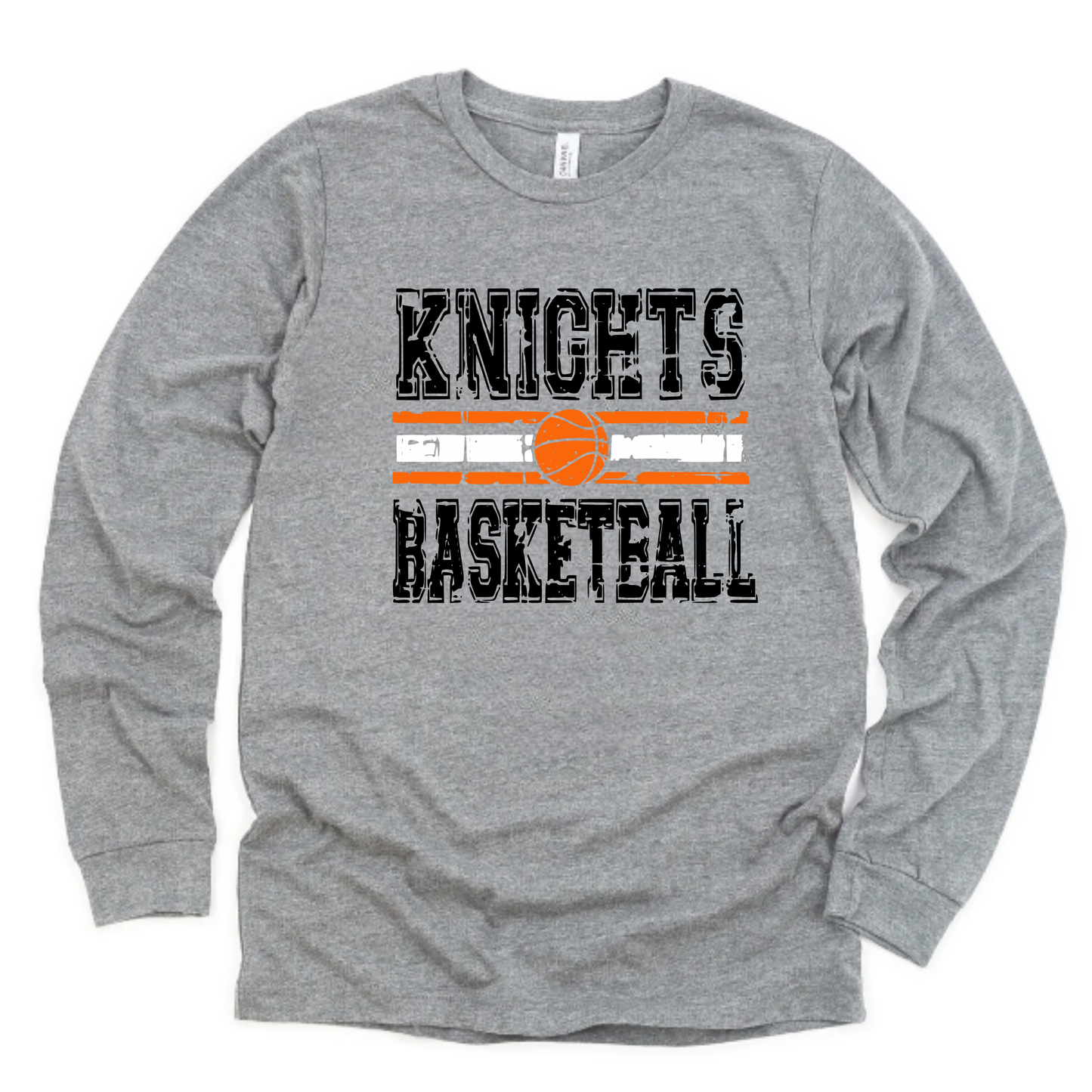 Van Buren Unisex Long Sleeve Shirt/Sweatshirt/T-Shirt KNIGHTS BASKETBALL GREY