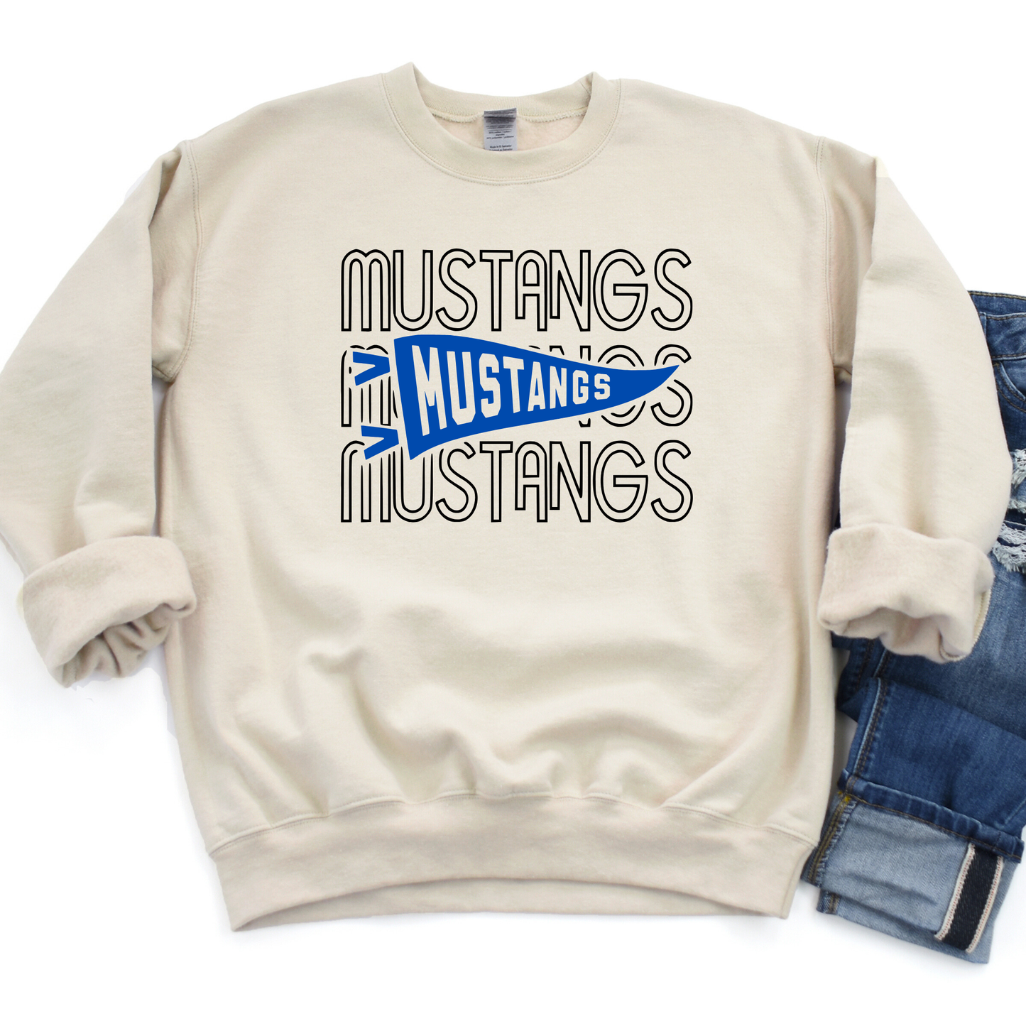 Allen East Unisex Sweatshirt MUSTANGS REPEAT SAND