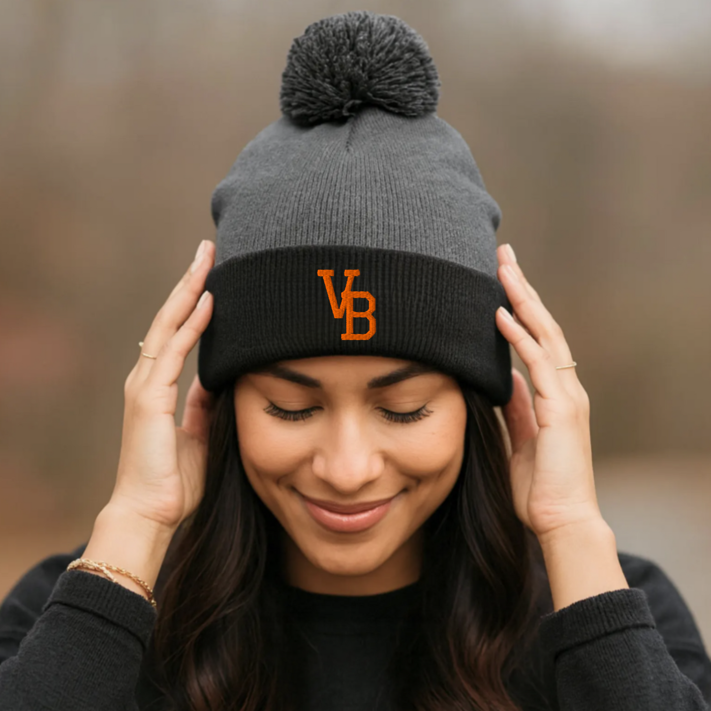 Van Buren Pom Knit Cap VB BLACK/GREY